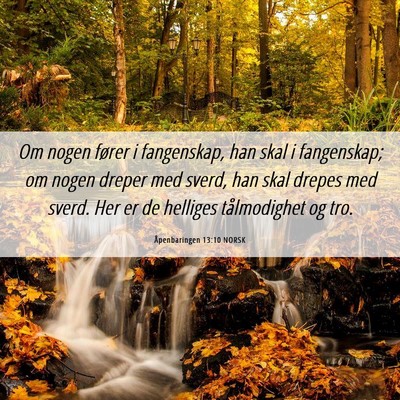 Picture 06 - Åpenbaringen 13:10 NORSK - Om nogen fører i fangenskap, han skal i - Bible Verse Picture