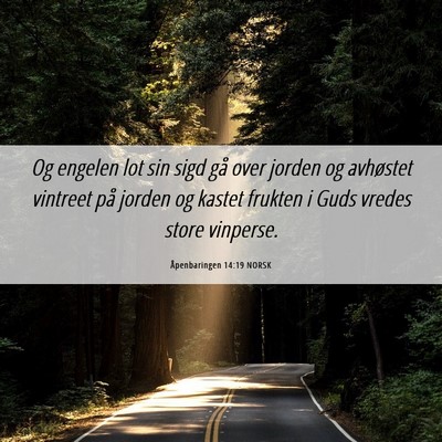 Picture 06 - Åpenbaringen 14:19 NORSK - Og engelen lot sin sigd gå over jorden og - Bible Verse Picture