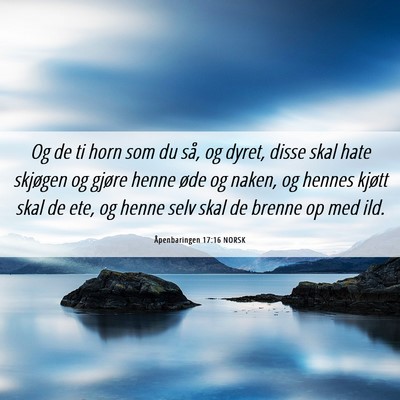 Picture 06 - Åpenbaringen 17:16 NORSK - Og de ti horn som du så, og dyret, disse skal - Bible Verse Picture