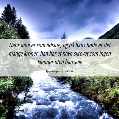 Picture 06 - Åpenbaringen 19:12 NORSK - Hans øine er som ildslue, og på hans hode er - Bible Verse Picture