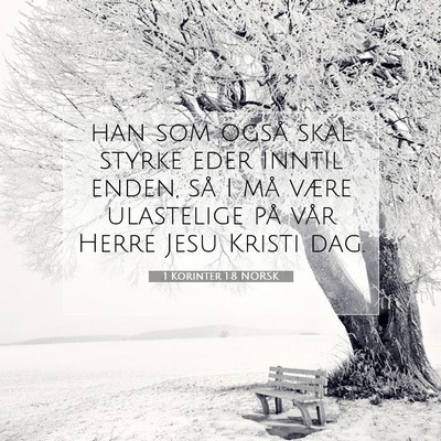 Picture 07 - 1 Korinter 1:8 NORSK - han som også skal styrke eder inntil enden, så - Bible Verse Picture
