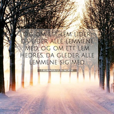 Picture 07 - 1 Korinter 12:26 NORSK - Og om ett lem lider, da lider alle lemmene med, - Bible Verse Picture