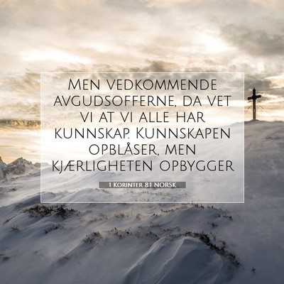 Picture 07 - 1 Korinter 8:1 NORSK - Men vedkommende avgudsofferne, da vet vi at vi - Bible Verse Picture
