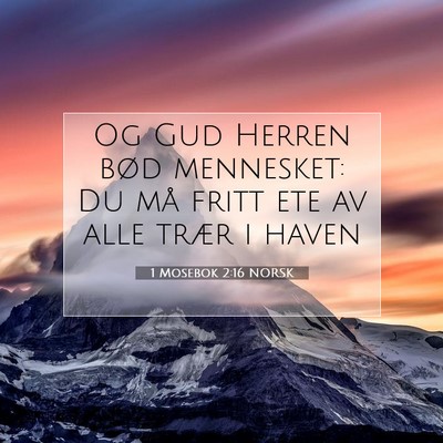 Picture 07 - 1 Mosebok 2:16 NORSK - Og Gud Herren bød mennesket: Du må fritt ete av - Bible Verse Picture
