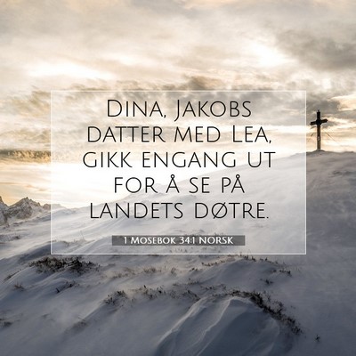 Picture 07 - 1 Mosebok 34:1 NORSK - Dina, Jakobs datter med Lea, gikk engang ut for - Bible Verse Picture