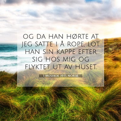 Picture 07 - 1 Mosebok 39:15 NORSK - og da han hørte at jeg satte i å rope, lot han - Bible Verse Picture