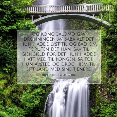 Picture 07 - 2 Krønikebok 9:12 NORSK - Og kong Salomo gav dronningen av Saba alt det hun - Bible Verse Picture