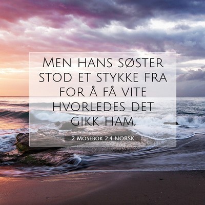 Picture 07 - 2 Mosebok 2:4 NORSK - Men hans søster stod et stykke fra for å få - Bible Verse Picture
