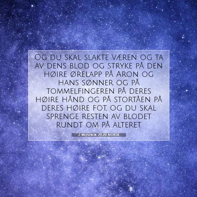 Picture 07 - 2 Mosebok 29:20 NORSK - Og du skal slakte væren og ta av dens blod og - Bible Verse Picture