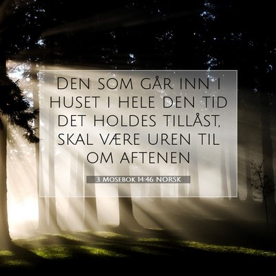 Picture 07 - 3 Mosebok 14:46 NORSK - Den som går inn i huset i hele den tid det - Bible Verse Picture