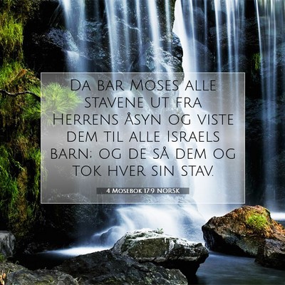 Picture 07 - 4 Mosebok 17:9 NORSK - Da bar Moses alle stavene ut fra Herrens åsyn og - Bible Verse Picture