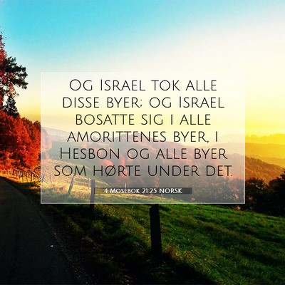 Picture 07 - 4 Mosebok 21:25 NORSK - Og Israel tok alle disse byer; og Israel bosatte - Bible Verse Picture