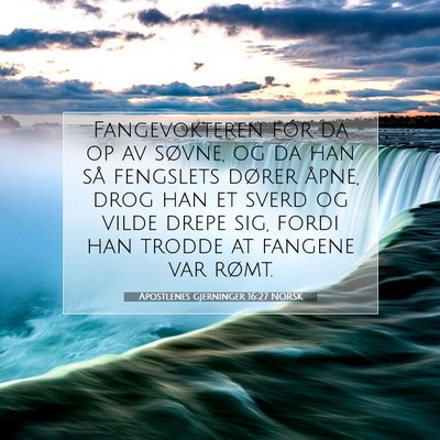 Picture 07 - Apostlenes gjerninger 16:27 NORSK - Fangevokteren fór da op av søvne, og da han så - Bible Verse Picture