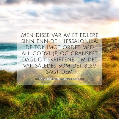 Picture 07 - Apostlenes gjerninger 17:11 NORSK - Men disse var av et edlere sinn enn de i - Bible Verse Picture