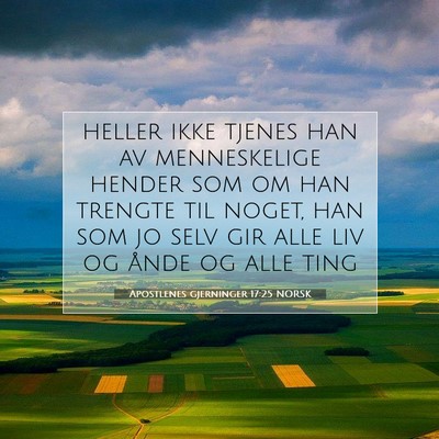 Picture 07 - Apostlenes gjerninger 17:25 NORSK - heller ikke tjenes han av menneskelige hender som - Bible Verse Picture