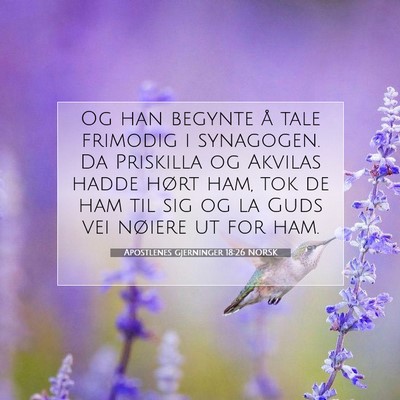 Picture 07 - Apostlenes gjerninger 18:26 NORSK - Og han begynte å tale frimodig i synagogen. Da - Bible Verse Picture