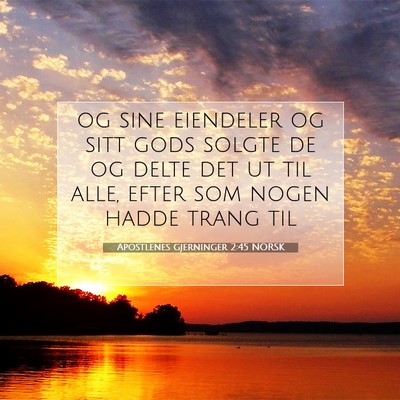 Picture 07 - Apostlenes gjerninger 2:45 NORSK - og sine eiendeler og sitt gods solgte de og delte - Bible Verse Picture