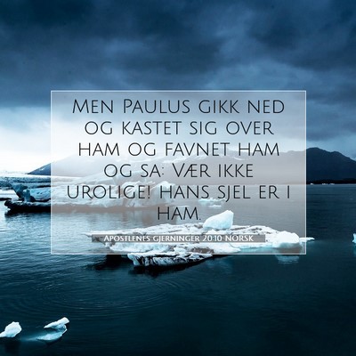 Picture 07 - Apostlenes gjerninger 20:10 NORSK - Men Paulus gikk ned og kastet sig over ham og - Bible Verse Picture