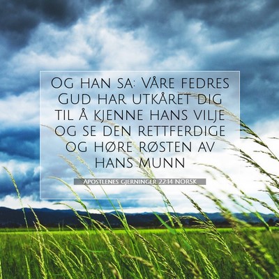 Picture 07 - Apostlenes gjerninger 22:14 NORSK - Og han sa: Våre fedres Gud har utkåret dig til - Bible Verse Picture