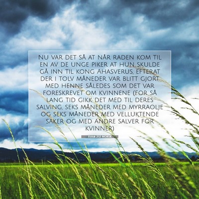Picture 07 - Ester 2:12 NORSK - Nu var det så at når raden kom til en av de - Bible Verse Picture