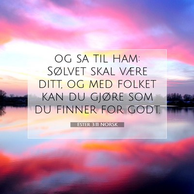 Picture 07 - Ester 3:11 NORSK - og sa til ham: Sølvet skal være ditt, og med - Bible Verse Picture