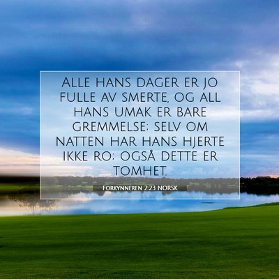 Picture 07 - Forkynneren 2:23 NORSK - Alle hans dager er jo fulle av smerte, og all - Bible Verse Picture
