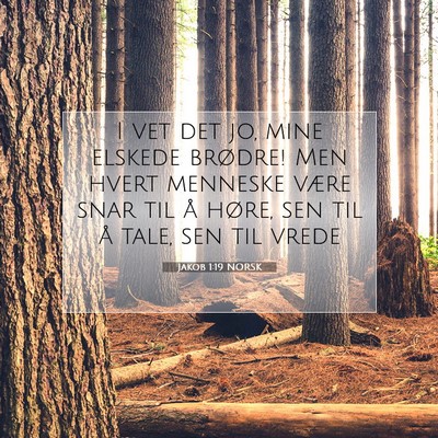 Picture 07 - Jakob 1:19 NORSK - I vet det jo, mine elskede brødre! Men hvert - Bible Verse Picture