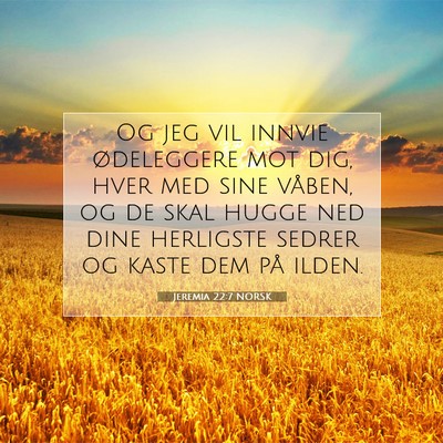 Picture 07 - Jeremia 22:7 NORSK - Og jeg vil innvie ødeleggere mot dig, hver med - Bible Verse Picture