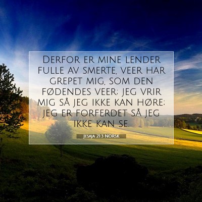 Picture 07 - Jesaja 21:3 NORSK - Derfor er mine lender fulle av smerte, veer har - Bible Verse Picture
