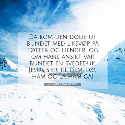 Picture 07 - Johannes 11:44 NORSK - Da kom den døde ut, bundet med liksvøp på - Bible Verse Picture