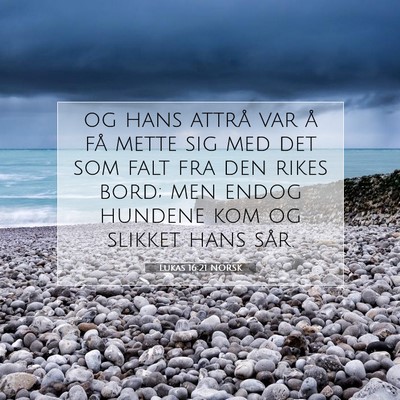 Picture 07 - Lukas 16:21 NORSK - og hans attrå var å få mette sig med det som - Bible Verse Picture