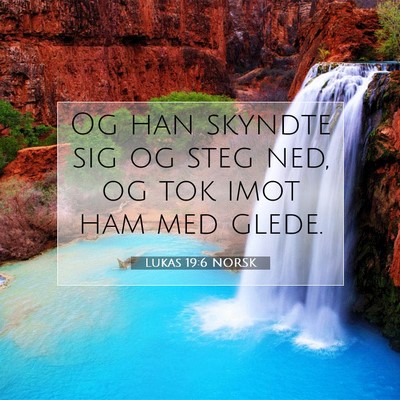 Picture 07 - Lukas 19:6 NORSK - Og han skyndte sig og steg ned, og tok imot ham - Bible Verse Picture