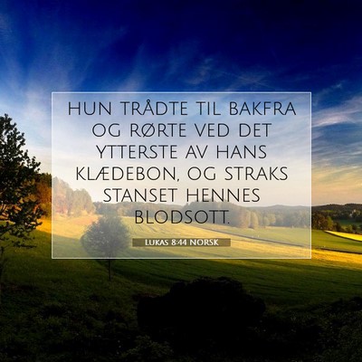 Picture 07 - Lukas 8:44 NORSK - hun trådte til bakfra og rørte ved det ytterste - Bible Verse Picture