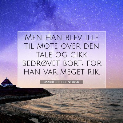 Picture 07 - Markus 10:22 NORSK - Men han blev ille til mote over den tale og gikk - Bible Verse Picture
