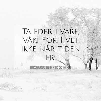 Picture 07 - Markus 13:33 NORSK - Ta eder i vare, våk! For I vet ikke når tiden - Bible Verse Picture