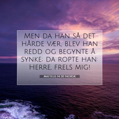 Picture 07 - Matteus 14:30 NORSK - Men da han så det hårde vær, blev han redd og - Bible Verse Picture