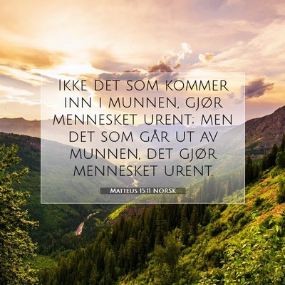 Picture 07 - Matteus 15:11 NORSK - Ikke det som kommer inn i munnen, gjør mennesket - Bible Verse Picture