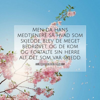 Picture 07 - Matteus 18:31 NORSK - Men da hans medtjenere så hvad som skjedde, blev - Bible Verse Picture
