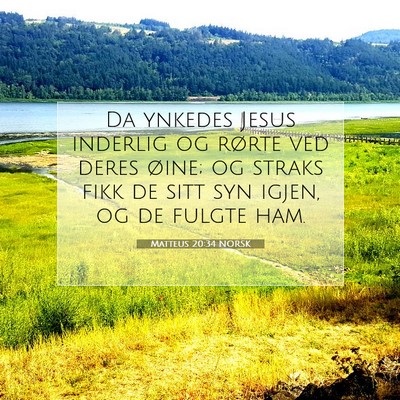 Picture 07 - Matteus 20:34 NORSK - Da ynkedes Jesus inderlig og rørte ved deres - Bible Verse Picture