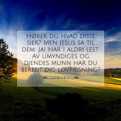 Picture 07 - Matteus 21:16 NORSK - Hører du hvad disse sier? Men Jesus sa til dem: - Bible Verse Picture