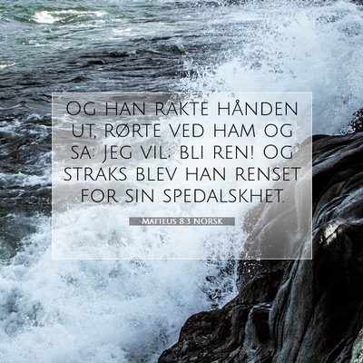 Picture 07 - Matteus 8:3 NORSK - Og han rakte hånden ut, rørte ved ham og sa: - Bible Verse Picture