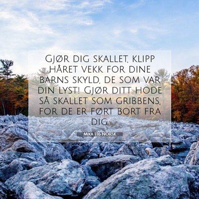 Picture 07 - Mika 1:16 NORSK - Gjør dig skallet, klipp håret vekk for dine - Bible Verse Picture