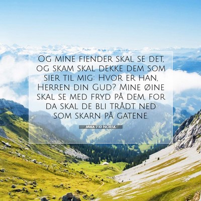 Picture 07 - Mika 7:10 NORSK - Og mine fiender skal se det, og skam skal dekke - Bible Verse Picture