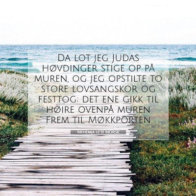 Picture 07 - Nehemja 12:31 NORSK - Da lot jeg Judas høvdinger stige op på muren, - Bible Verse Picture