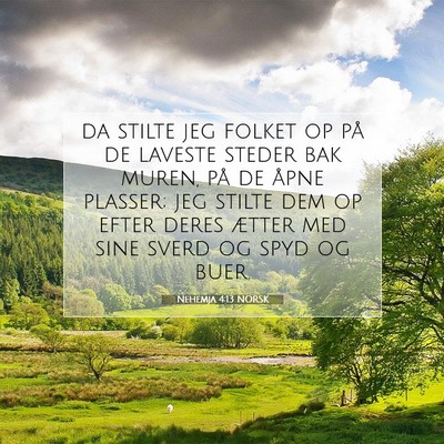 Picture 07 - Nehemja 4:13 NORSK - da stilte jeg folket op på de laveste steder bak - Bible Verse Picture