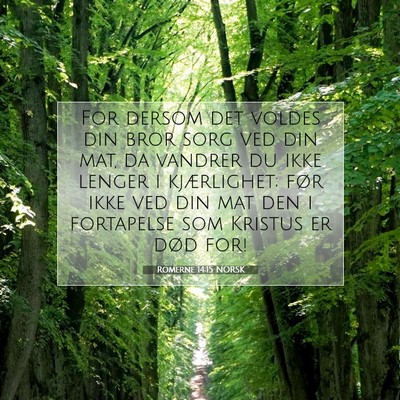 Picture 07 - Romerne 14:15 NORSK - For dersom det voldes din bror sorg ved din mat, - Bible Verse Picture