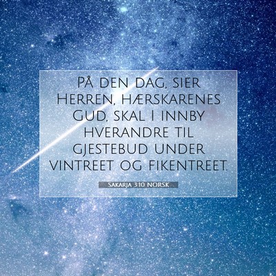 Picture 07 - Sakarja 3:10 NORSK - På den dag, sier Herren, hærskarenes Gud, skal - Bible Verse Picture