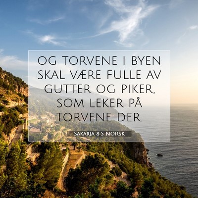 Picture 07 - Sakarja 8:5 NORSK - og torvene i byen skal være fulle av gutter og - Bible Verse Picture