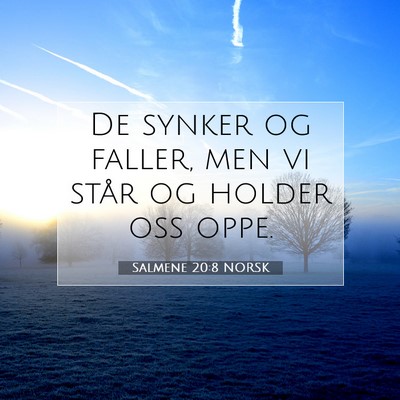 Picture 07 - Salmene 20:8 NORSK - De synker og faller, men vi står og holder oss - Bible Verse Picture