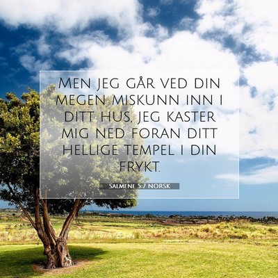 Picture 07 - Salmene 5:7 NORSK - Men jeg går ved din megen miskunn inn i ditt - Bible Verse Picture